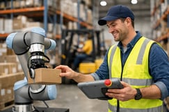 a cobot interacting with a human being in a warehouse-3