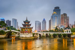 Guiyang, China city skyline on the river. "ATTN REVIEWER -- Please see case #01390114"